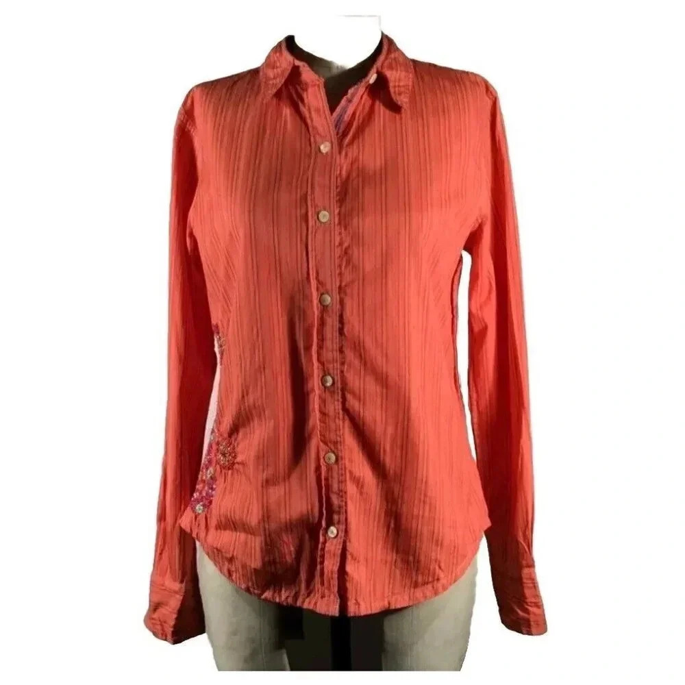 NWT 3J Johnny Was Button Up Top Women's Small Red Embroidered Paisley Pattern
